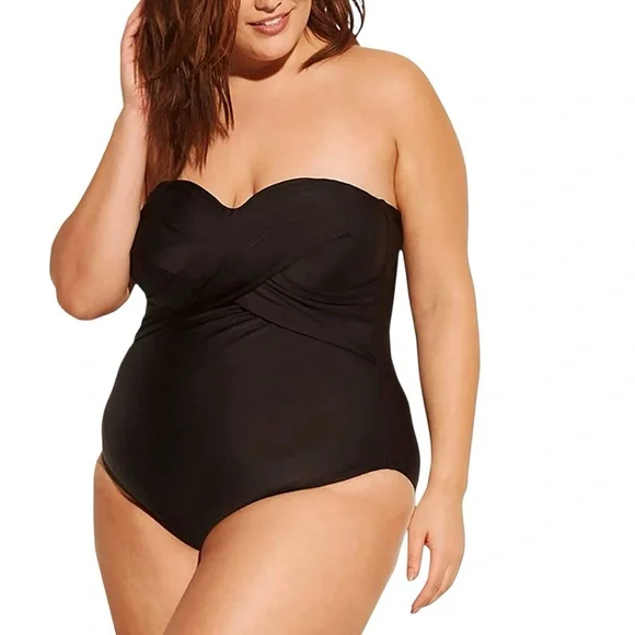 Kona Sol Women’s Black Crossover One Piece Bathing Suit Removable Straps Sz 18W - Picture 1 of 6